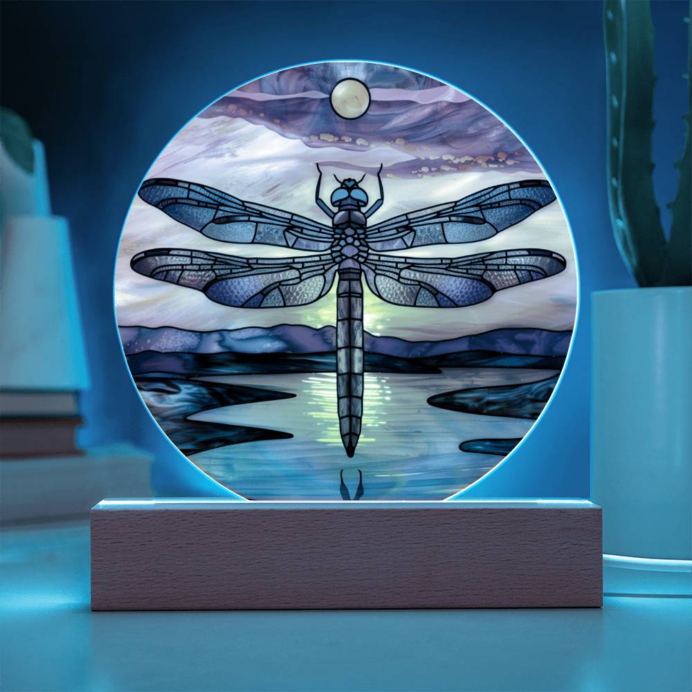 Dragonfly Stained Glass Look Acrylic Plaque | Housewarming Gift | LED Nightlight Plaque | Garden Decor Suncatcher |