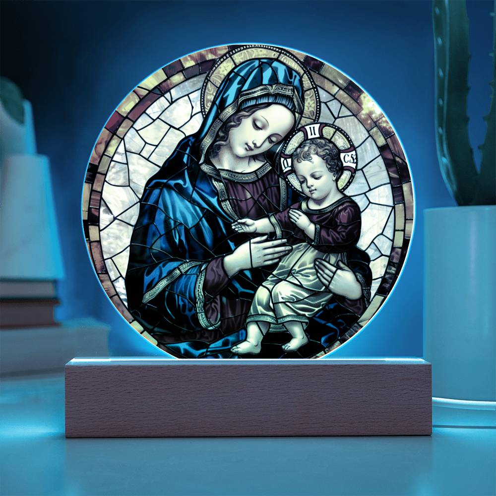 Virgin Mary Faux Stained Glass Acrylic Plaque | Christian Gift | Ofrenda Altar Decoration | Religious Indoor Decor Suncatcher |