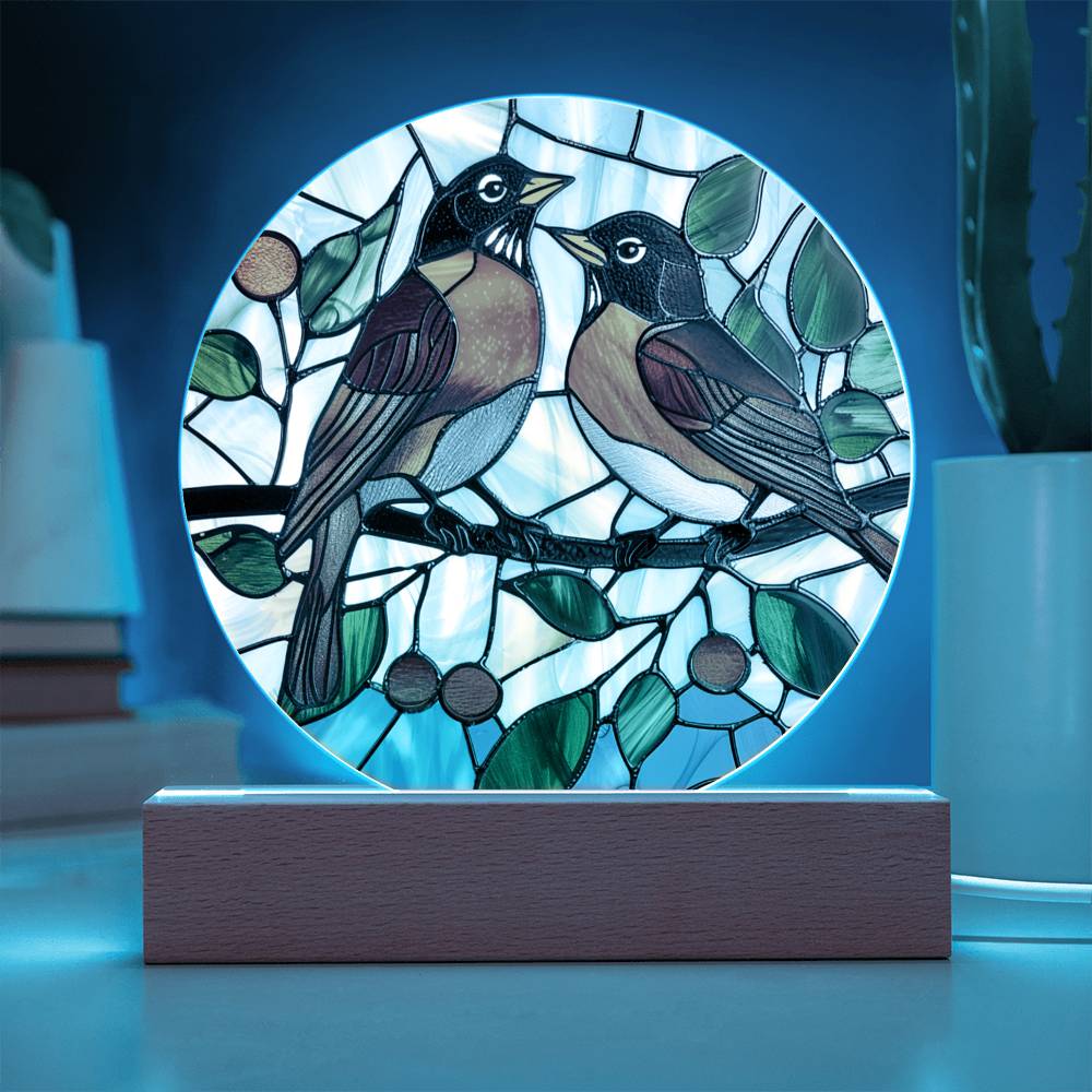 Faux Stained Glass Robin Acrylic Plaque Suncatcher | American Robin Redbreast Bird Lover Gift | Garden Indoor Decor | Remembrance Gift