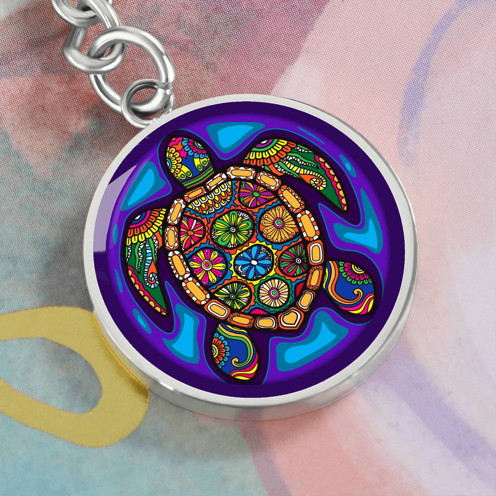 Tribal Turtle Keychain,  Turtle Illustration Gift, Turtle Print,  Turtle Lover