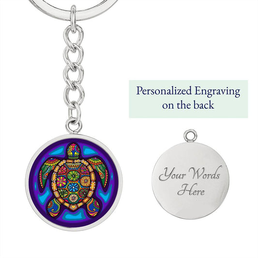 Tribal Turtle Keychain,  Turtle Illustration Gift, Turtle Print,  Turtle Lover