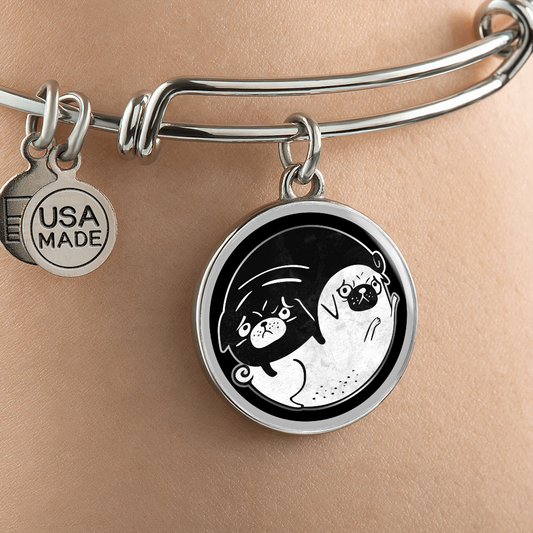 Tao of Pug Bracelet with Personalised Option - Pug gift / Pug Bangle / Pug Owner Gift / Pug Bracelet